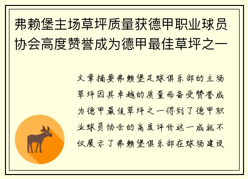 弗赖堡主场草坪质量获德甲职业球员协会高度赞誉成为德甲最佳草坪之一